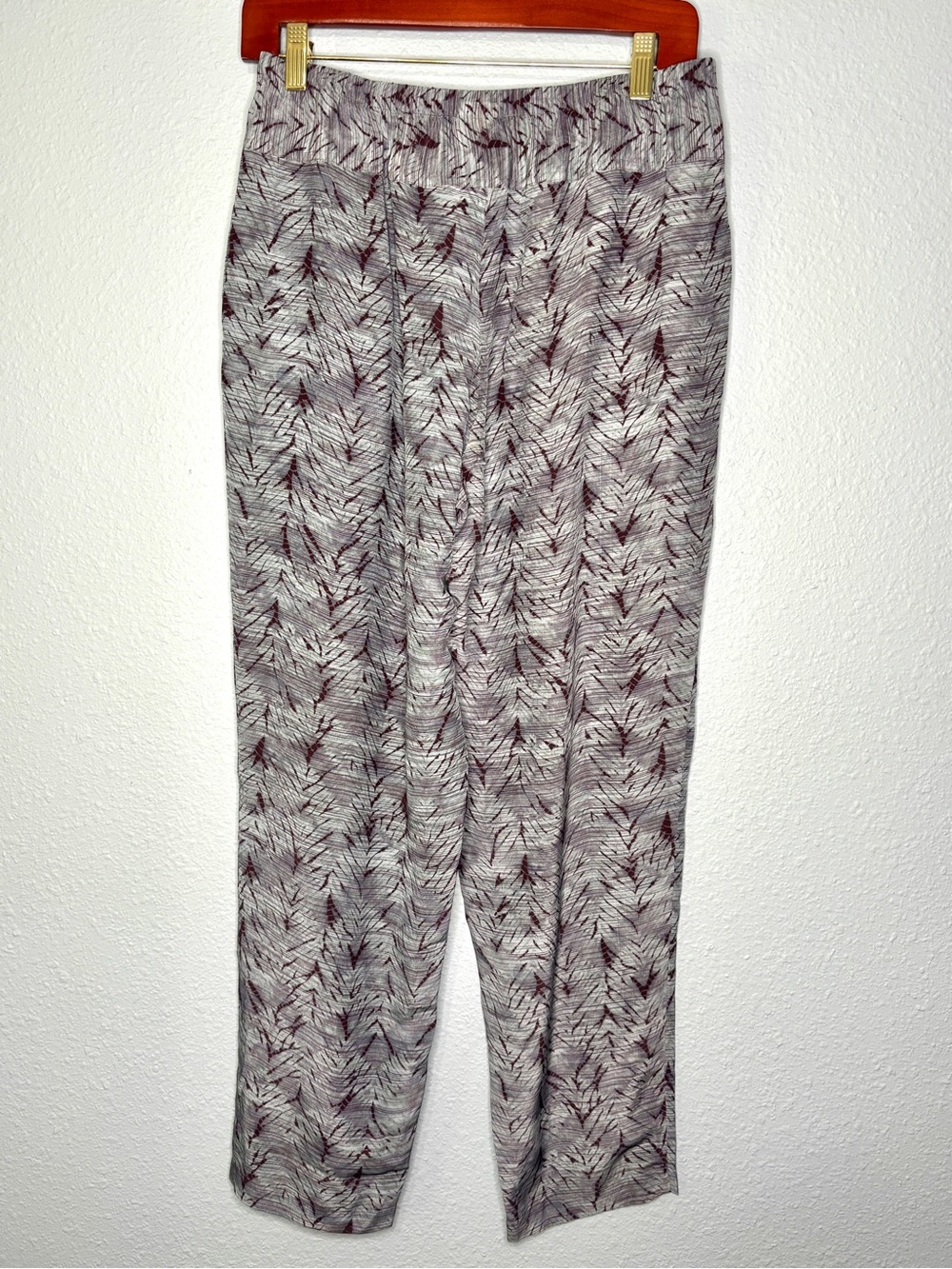 Poetry Printed Silk Relaxed Fit Pull On Ankle Pants Maroon Gray/Blue 6